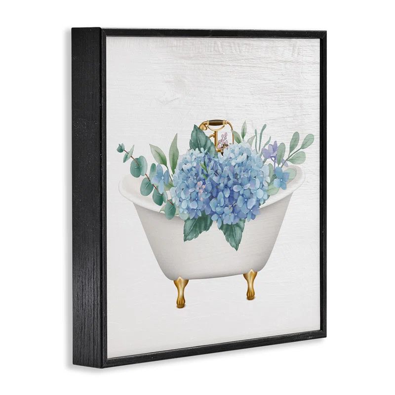 Chic Bathtub Hydrangea Blossoms Black Framed Canvas Print