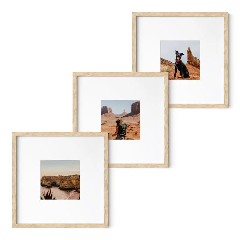 Natural Oak Wood 10" x 10" Square Picture Frames Set of 3