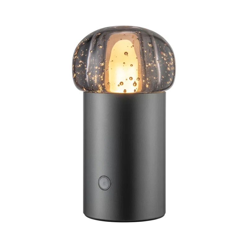 Gunmetal Gray Cordless Outdoor LED Lamp with Glass Bubble Shade