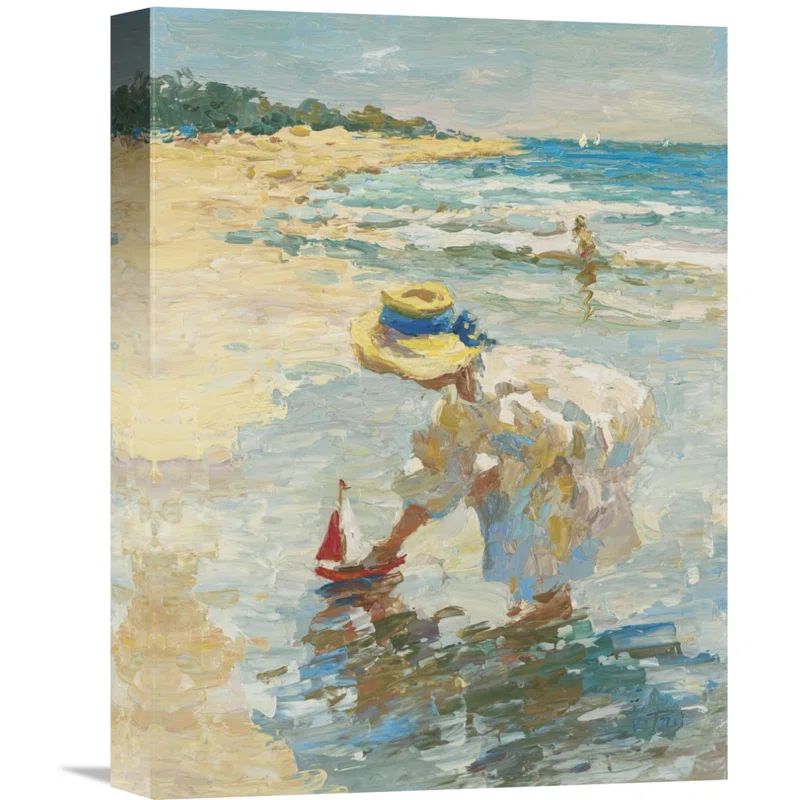 Seaside Summer II Coastal Canvas Art in Blue and Beige