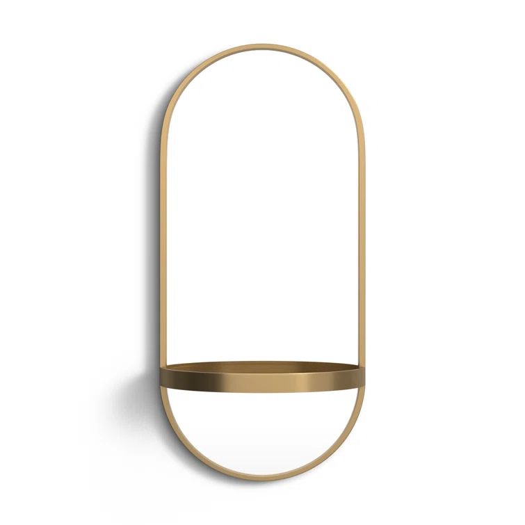 Estero 24"x11" Silver Metal Oval Wall Mirror with Functional Shelf