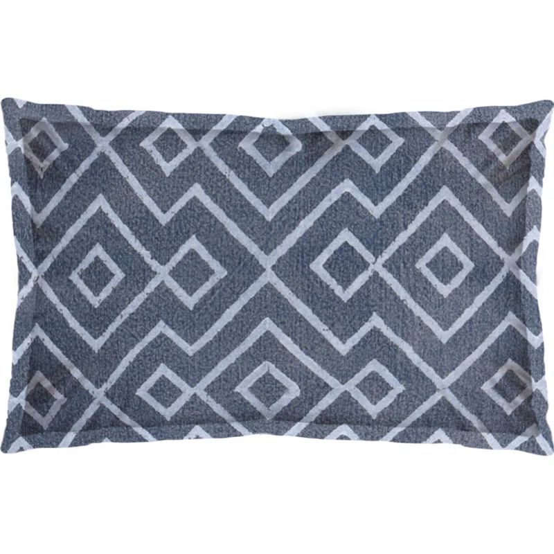 Blue and Gray Embroidered Geometric Fabric Pillow Cover