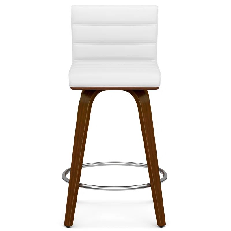 White Faux Leather and Wood Swivel Counter Stool