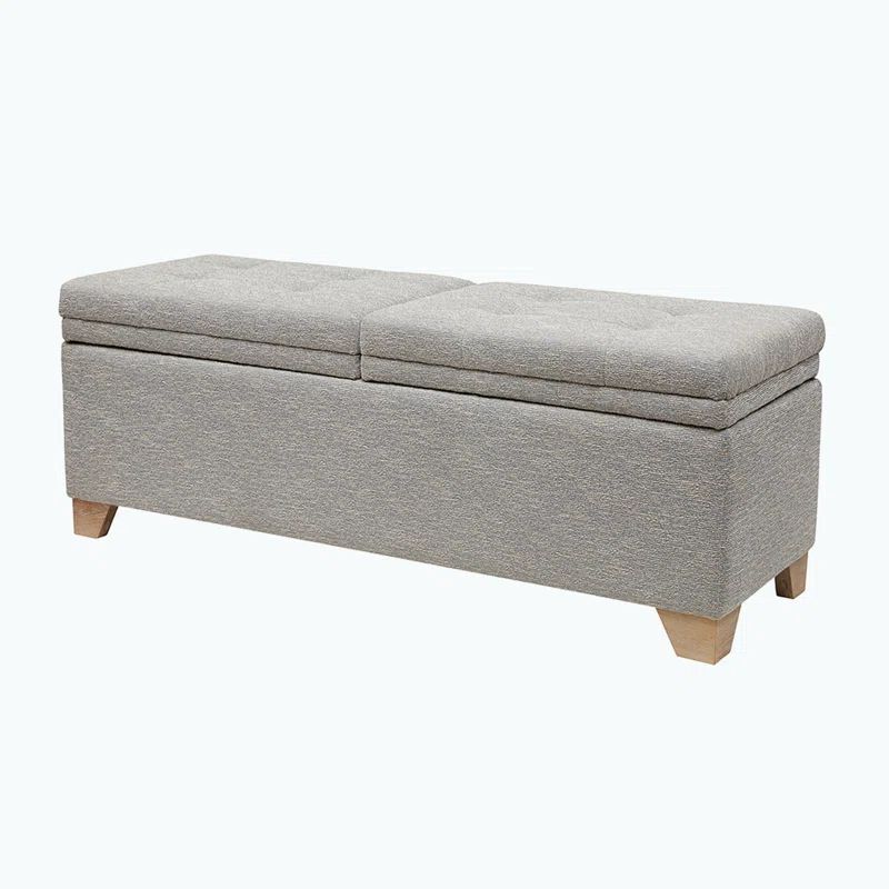 Gray Upholstered Storage Bench with Button-Tufted Top