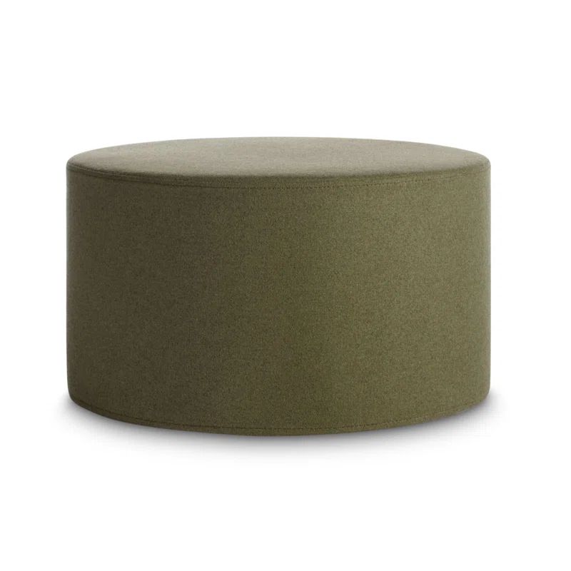 Olive Tufted Round Wool Blend Storage Ottoman