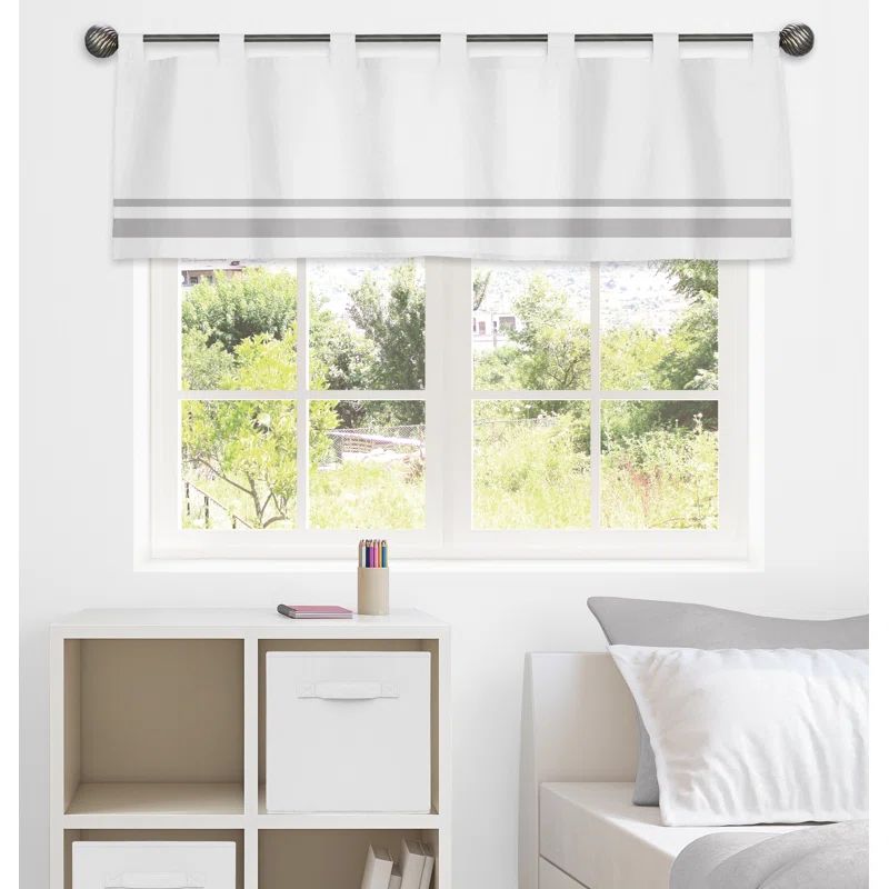 White and Gray Cotton Tab Top Window Valance