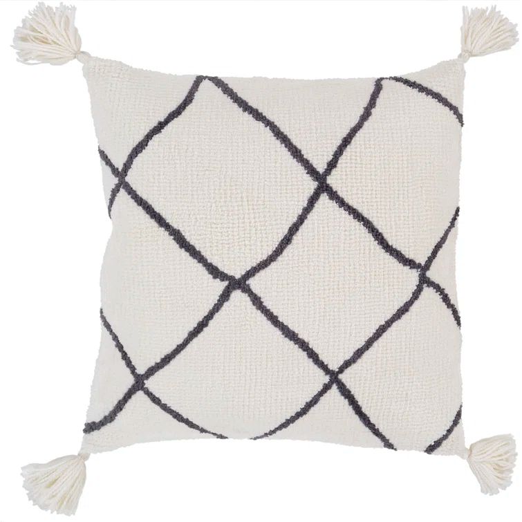 Bohemian Geometric Diamond Pattern White and Charcoal Gray Square Pillow