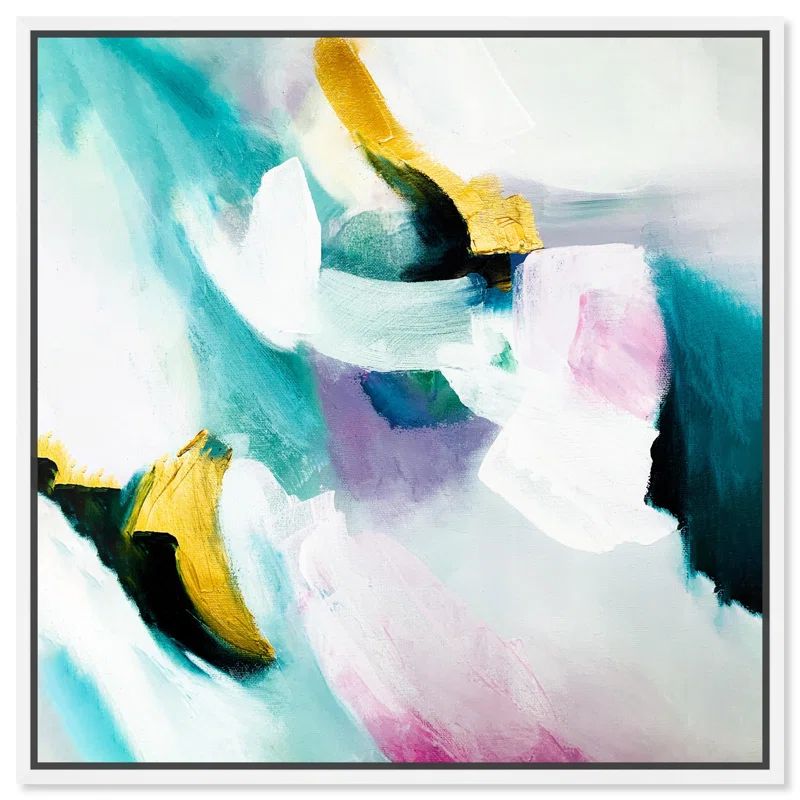 21" x 21" White Framed Abstract Canvas Art in Multicolor