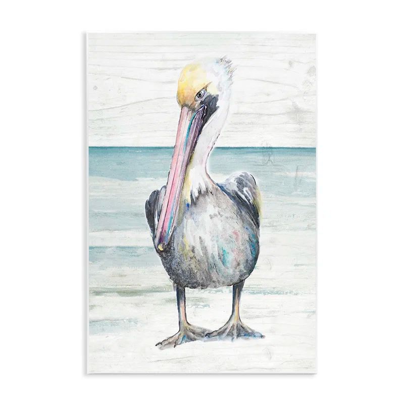 Pelican Bird Beach Scene 15" x 10" MDF Wood Art Print