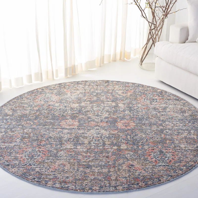 Round Navy and Rust Cotton Synthetic Area Rug