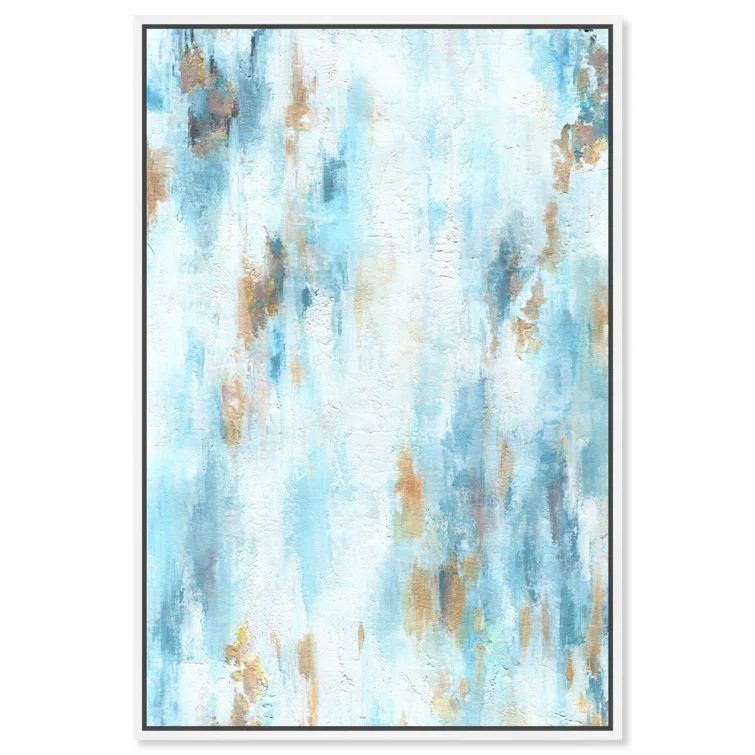 Large Blue and White Abstract Canvas Wall Art with Floater Frame