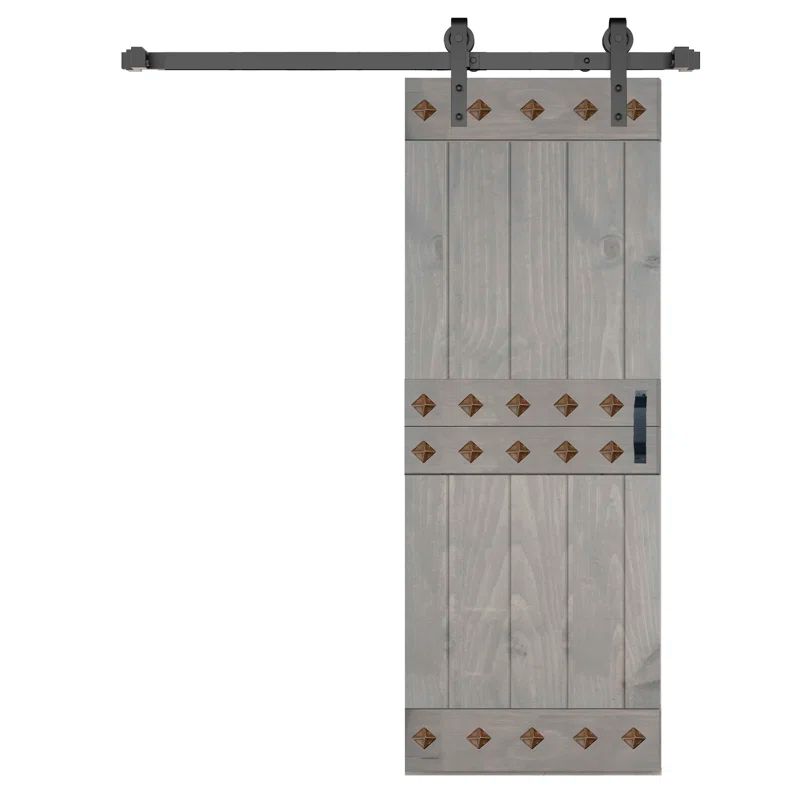 French Gray Solid Wood 30" x 84" Barn Door Kit with Matte Black Hardware