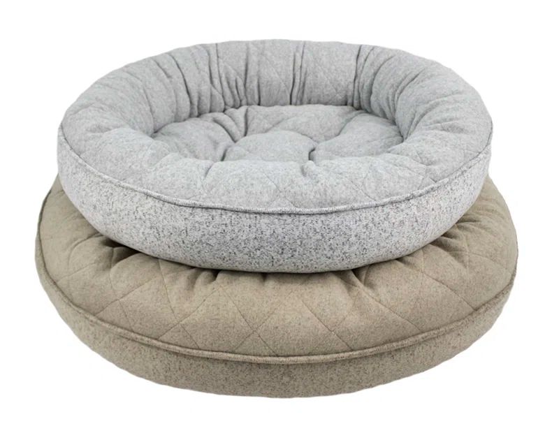 Medium Gray and Tan Jersey Fabric Donut Pet Bed