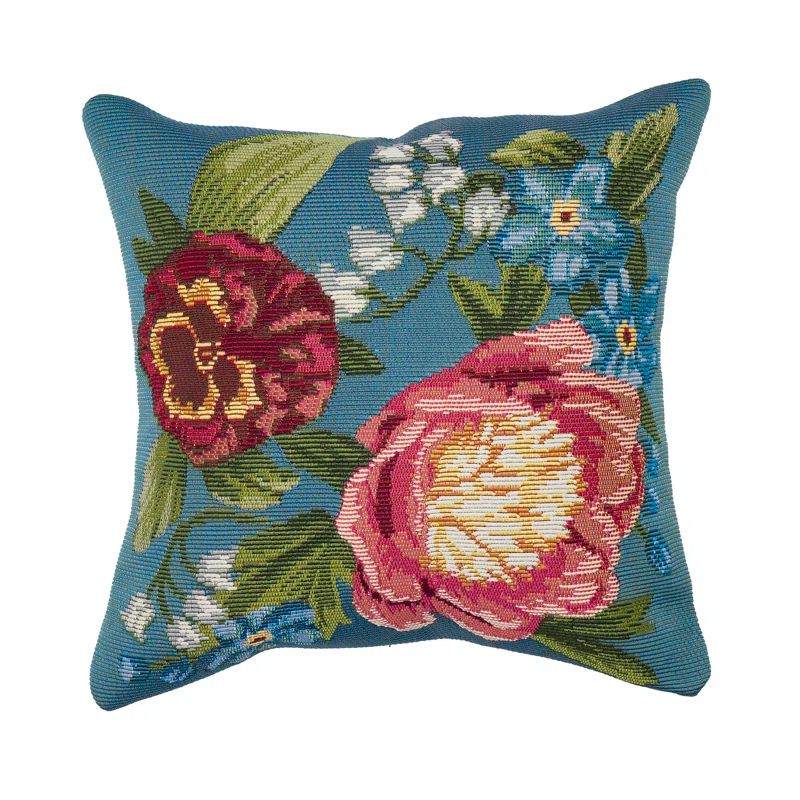 Aqua Floral Square Indoor/Outdoor Throw Pillow