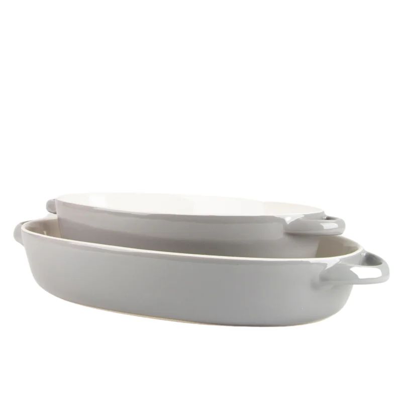 Gray Oval Stoneware Bakeware Set with Handles, 13" and 10.5"