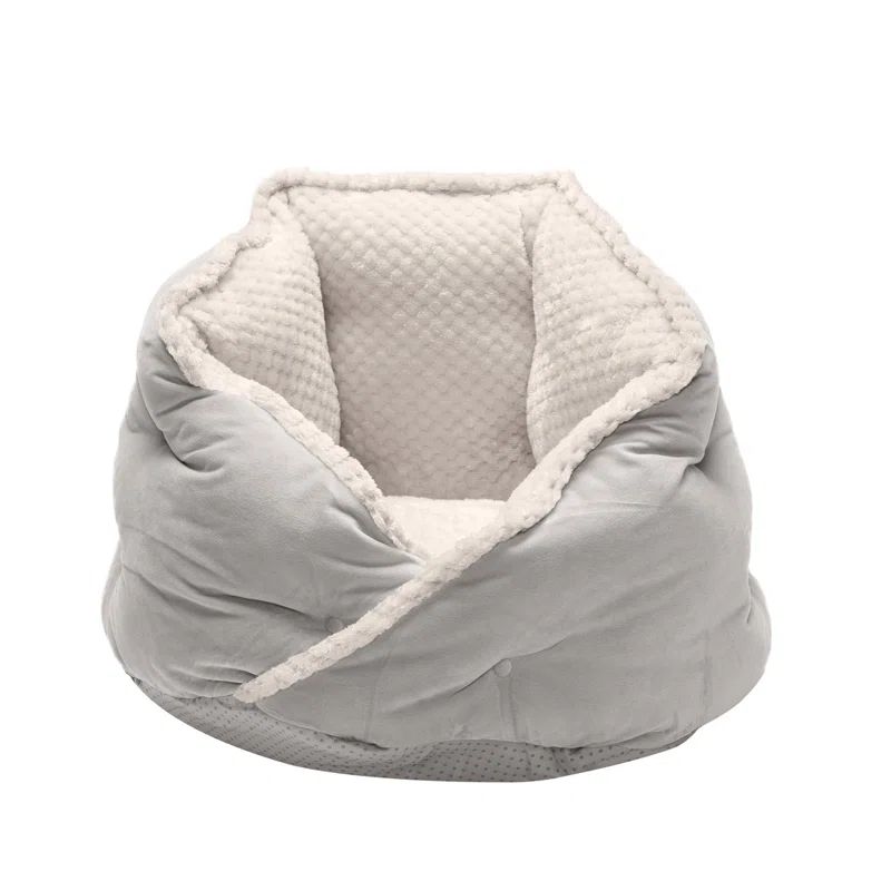 Small Silver Gray Faux Fur and Velvet Pet Hug Bed