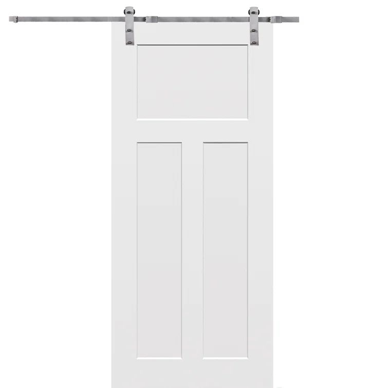 32" x 80" White Solid Core Barn Door with Stainless Steel Hardware