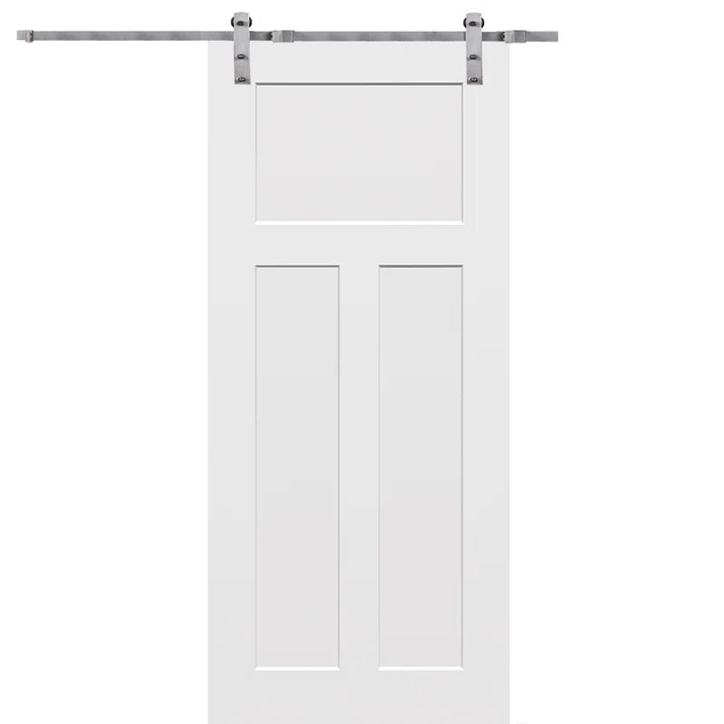 36" x 80" White Solid Core 3-Panel Barn Door Kit with Stainless Steel Hardware