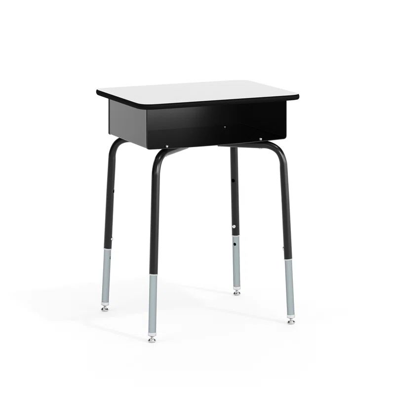 Gray and Black Adjustable Height Student Desk with Metal Book Box