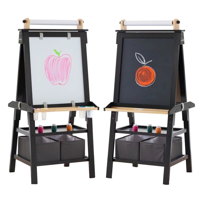 Charcoal and Natural Dual-Sided Toddler Art Easel with Storage