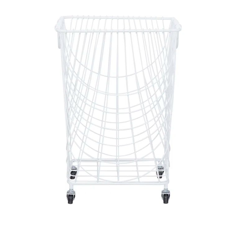 White Metal Mesh Laundry Basket Storage Cart with Wheels