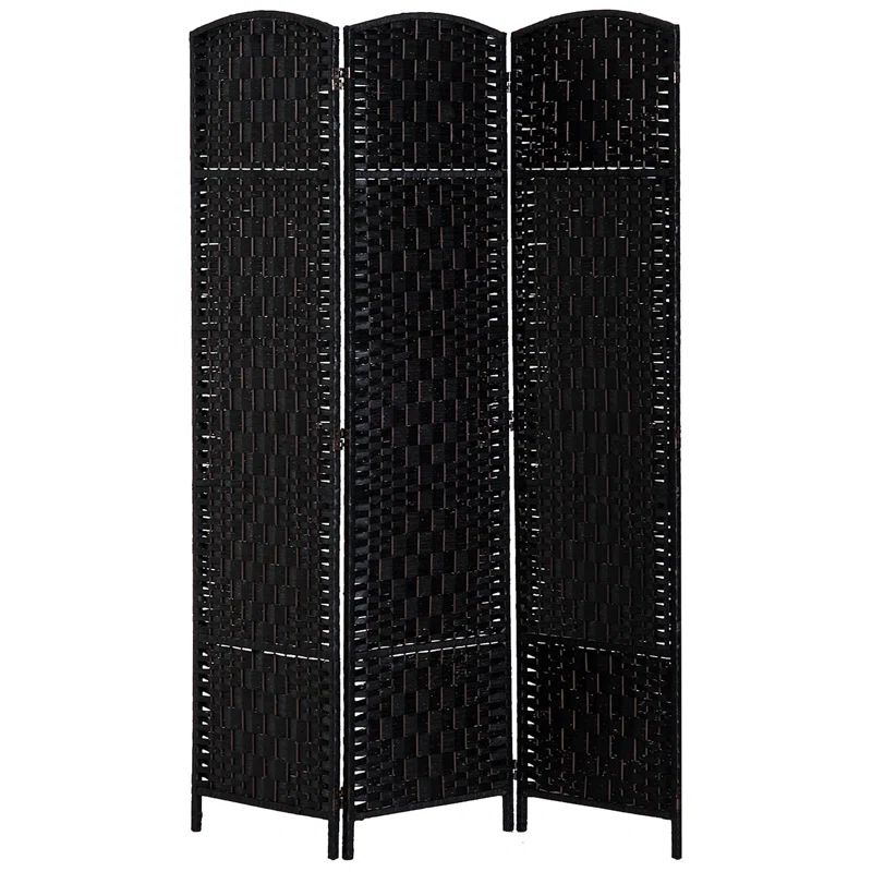 6' Tall Black Wicker Weave 3 Panel Room Divider
