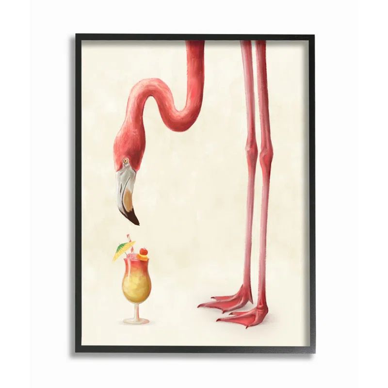 Thirsty Pink Flamingo Tropical Humor Framed Wall Art, 16" x 20"