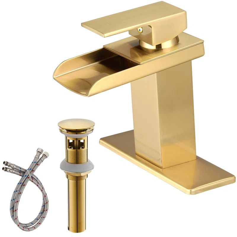 Gold Contemporary Single-Hole Bathroom Faucet with Drain Assembly
