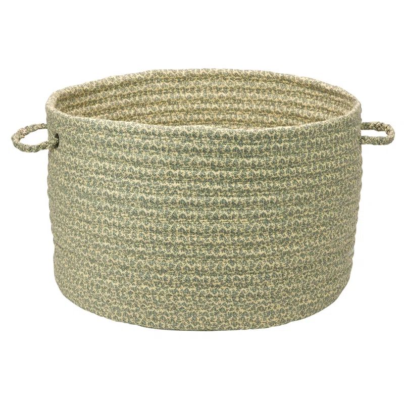 Wild Flower Green and Beige Cotton Fabric Storage Basket