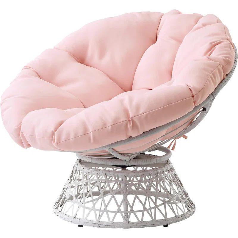 Pink Swivel Metal Papasan Chair with Wicker Frame
