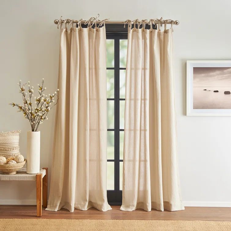 Natural Cotton Gauze Sheer Tab Top Curtain Panel, 96"