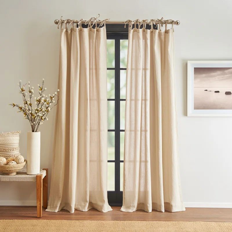 Natural Cotton Sheer Tab Top Window Panel Pair, 108"