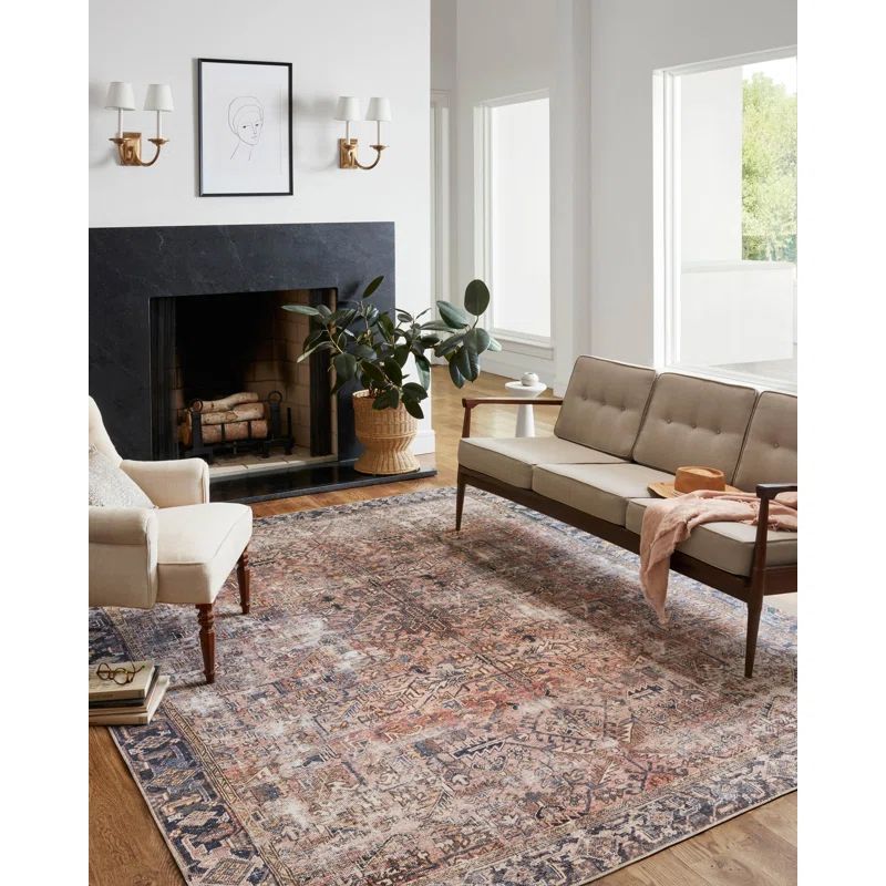 Ivory and Terracotta Synthetic Rectangular Area Rug