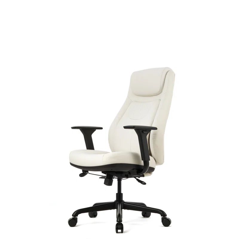 Cream White High Back Leather Executive Swivel Chair