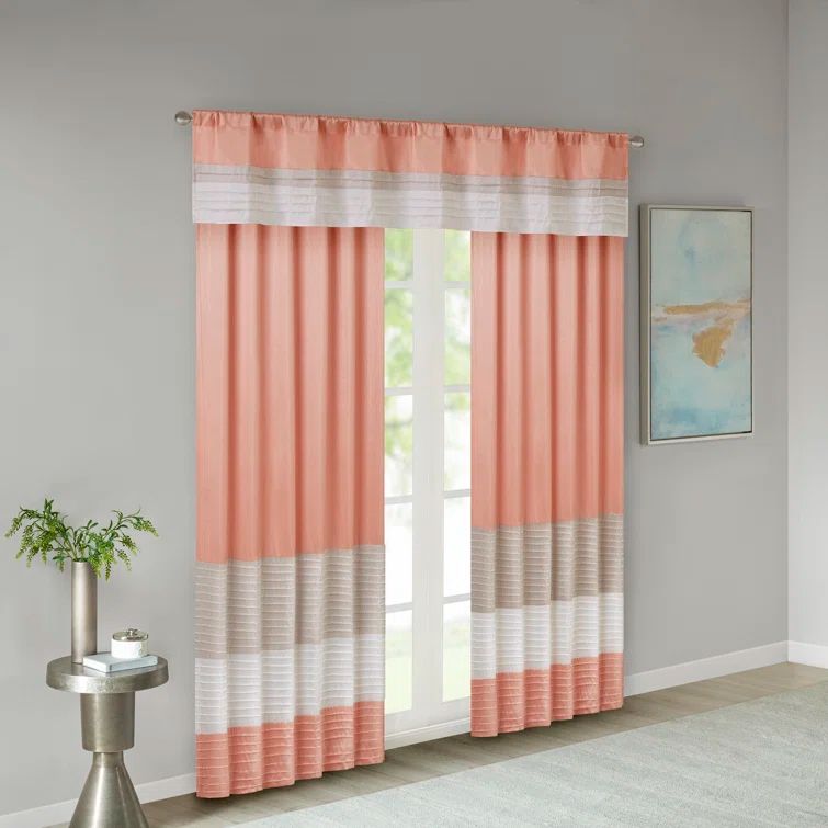 Coral and Ivory Faux Silk Pintuck Window Valance