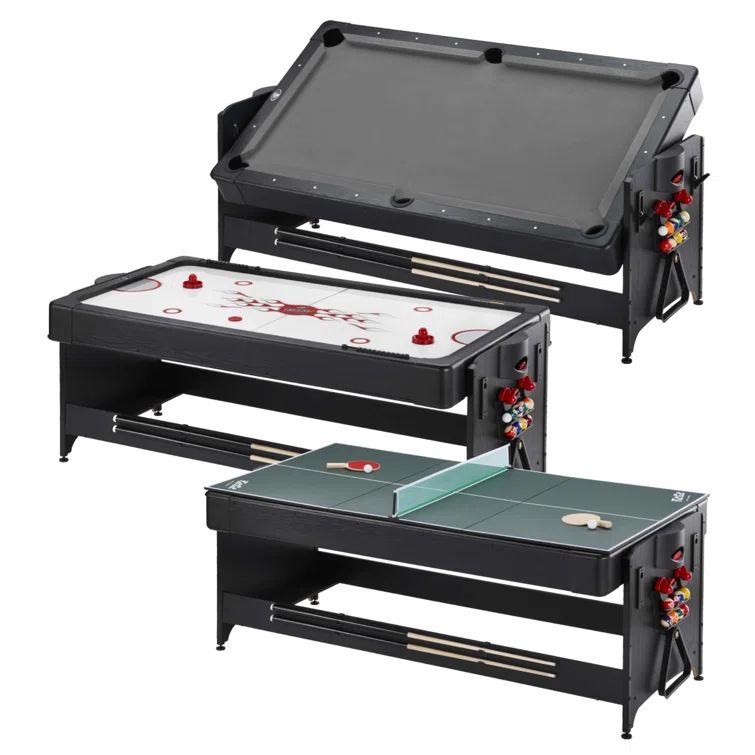 Gray 7-Foot 3-in-1 Multi-Game Table with Rotation