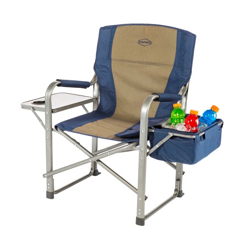 Navy and Tan Folding Director's Chair with Cooler and Table