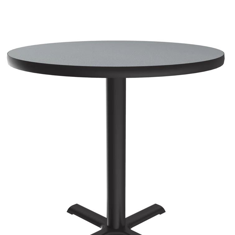 Gray Round Laminate Dining Height Table with Steel Base