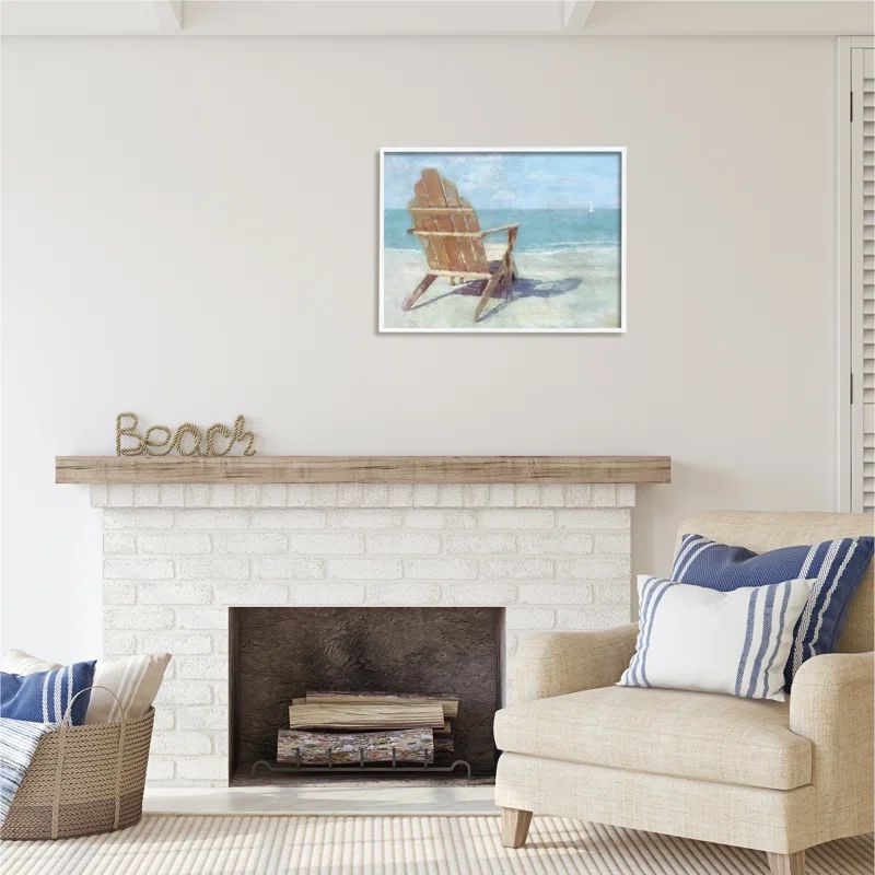 Beach Chair Coastal Canvas Print with White Frame, 30 x 24