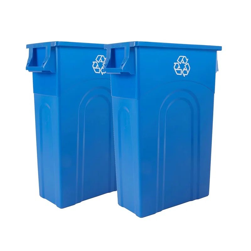 Tall Blue Plastic Kitchen Trash Cans with Handles, 23 Gallon