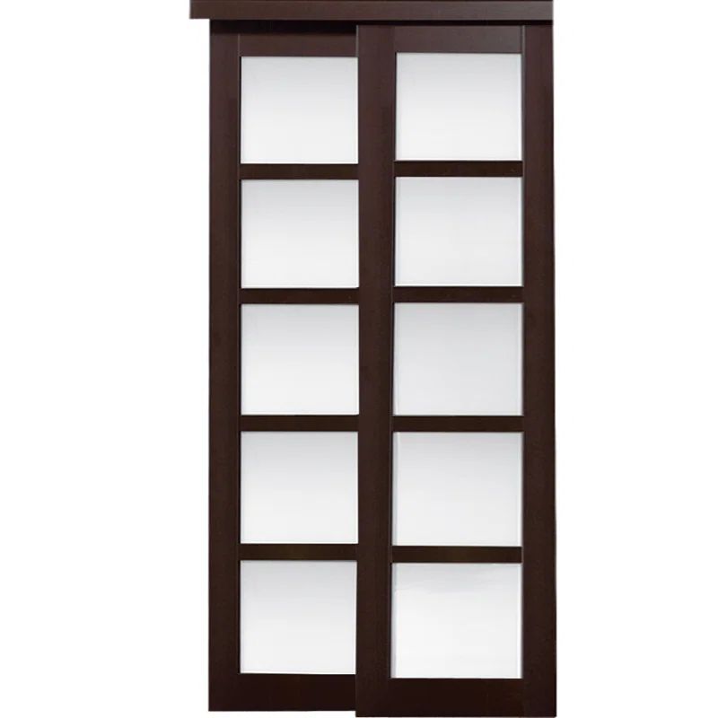 Espresso 48" x 80" Solid Wood Sliding Closet Door with Frosted Glass