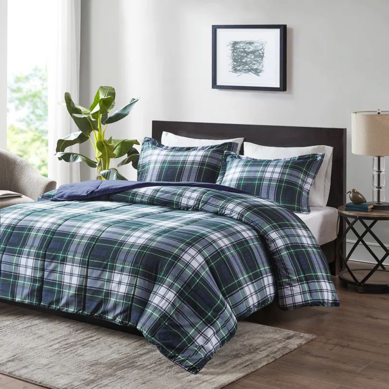 Navy Plaid Twin Down Alternative Microfiber Comforter Set