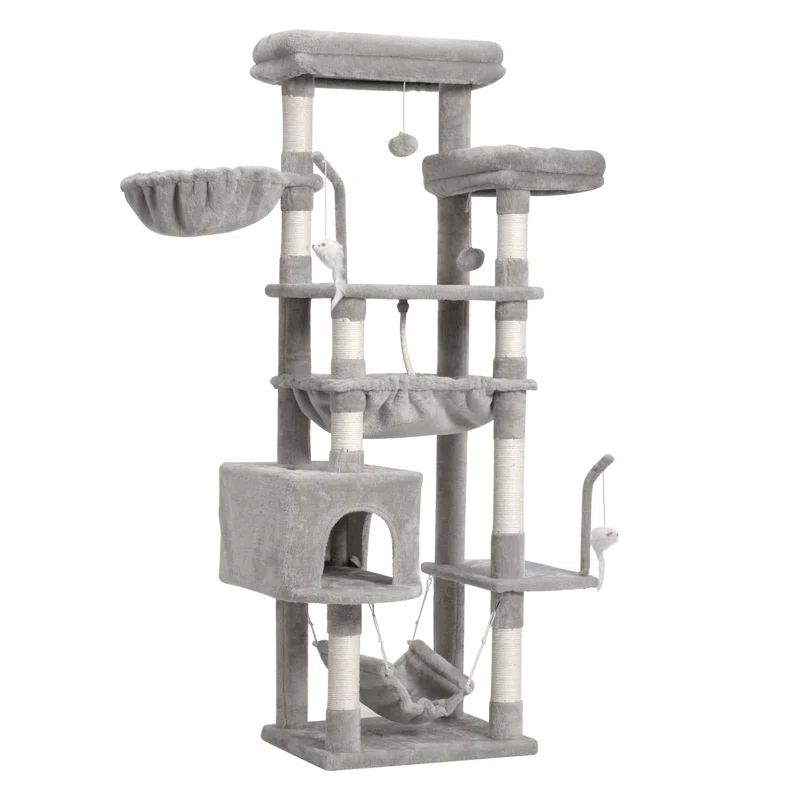 63" Light Gray Cat Tree with Sisal Scratching Posts and Hammock