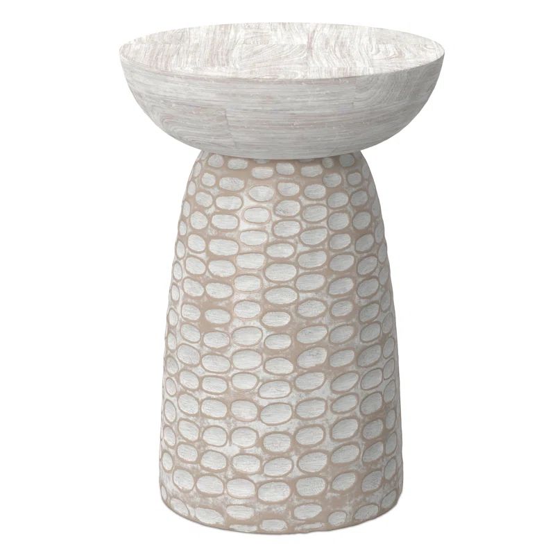 Boyd 13" White Wash Mango Wood Round Pedestal Accent Table