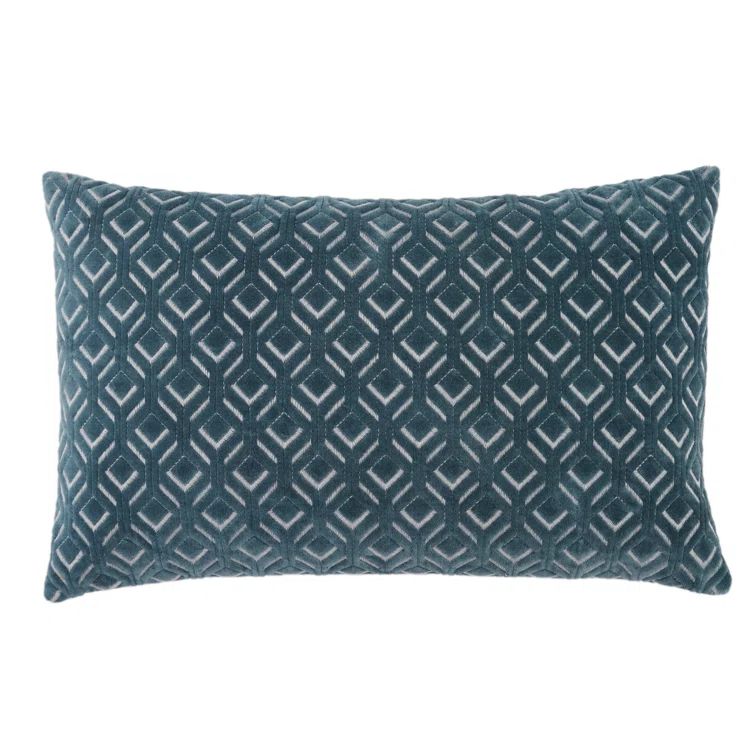 Blue Embroidered Cotton Lumbar Throw Pillow