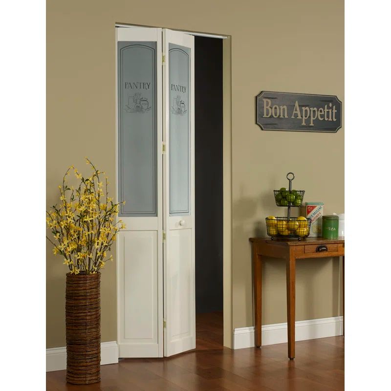 Unfinished Pine Wood Bi-Fold Door with Opaque Glass Panels
