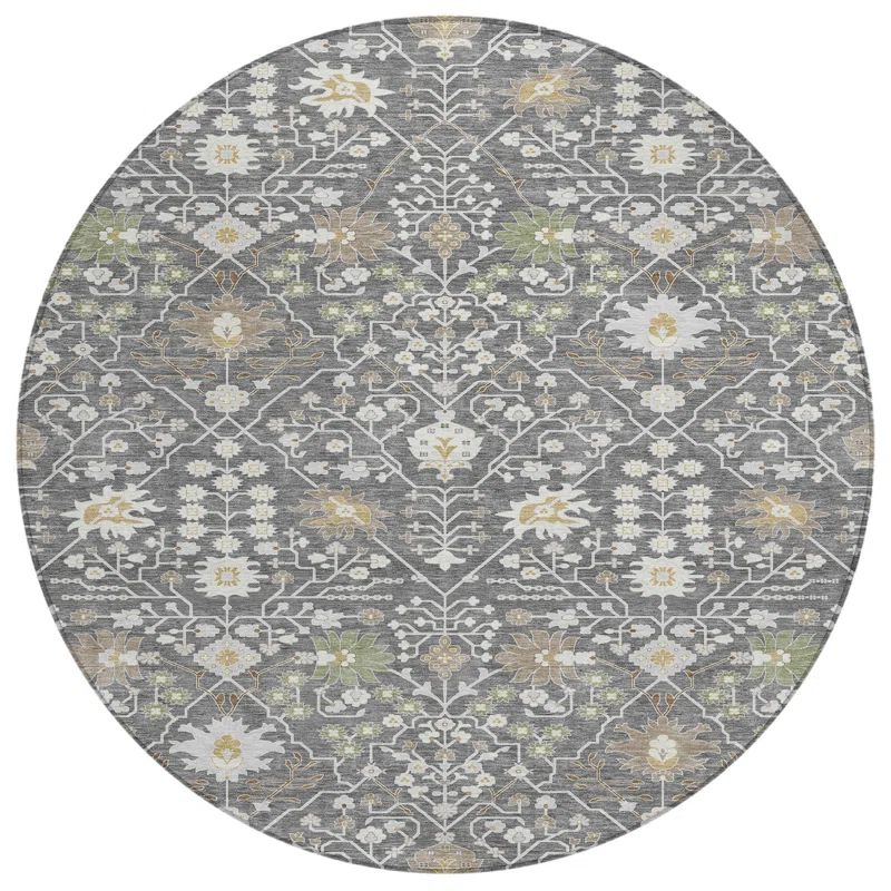 Charcoal Round Flat Woven Synthetic Washable Rug 8'