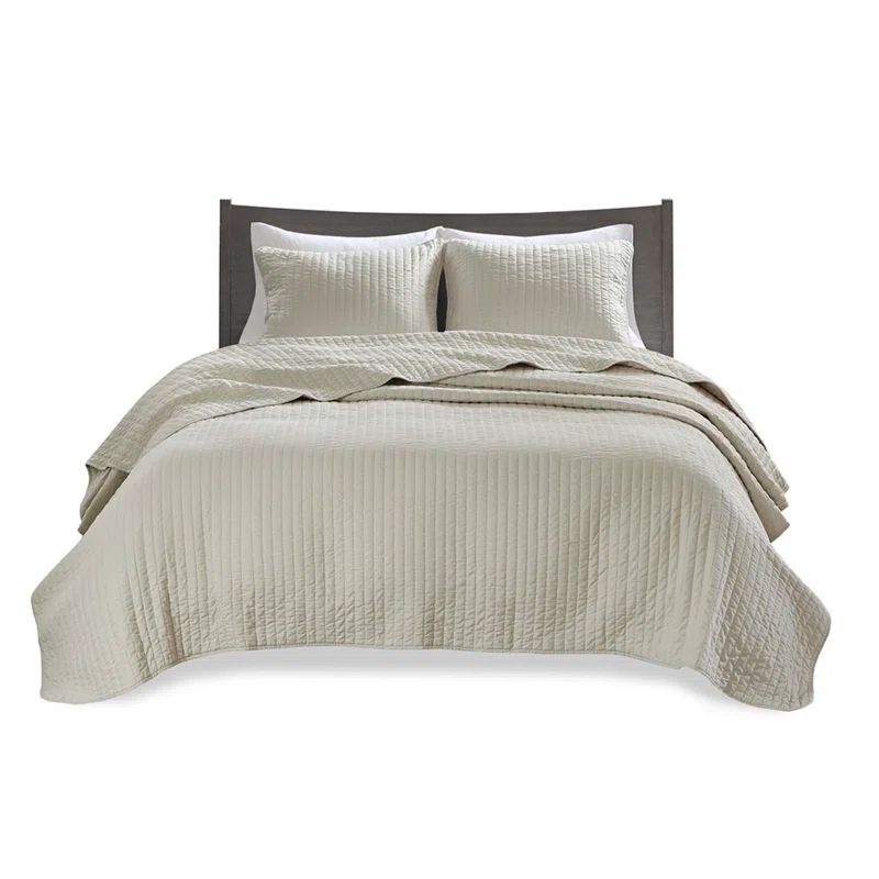 Beige Microfiber Reversible Full Quilt Set