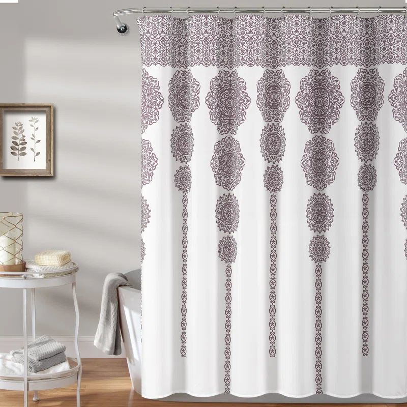 Purple and White Polyester Medallion Shower Curtain, 72" x 72"