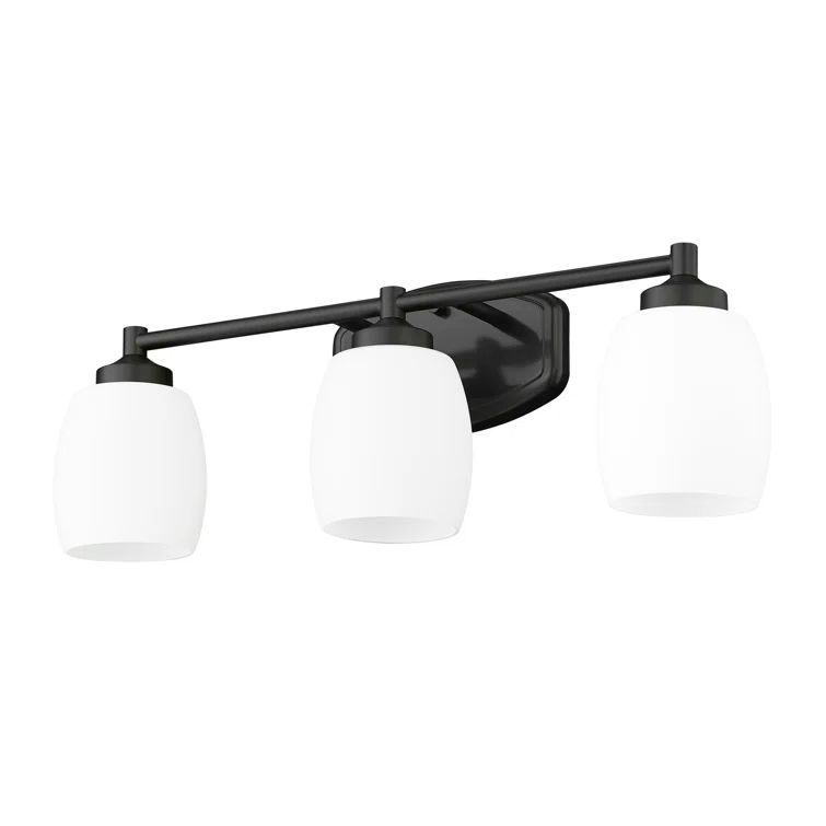 Kendrick 23" Matte Black Steel Vanity Light with Opal Glass Shades